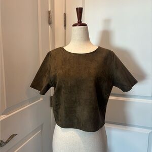 Harper Olive Short Sleeve Suede Top